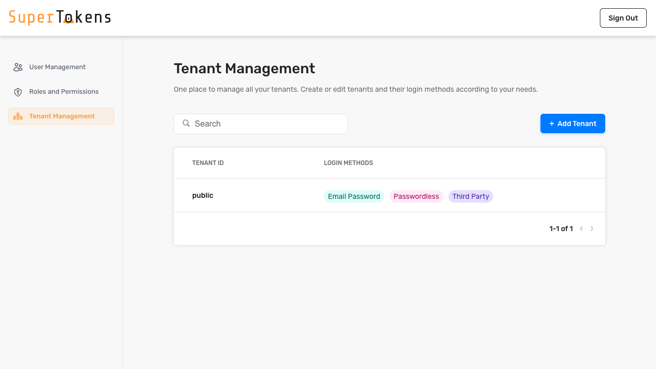 Tenant Management Landing